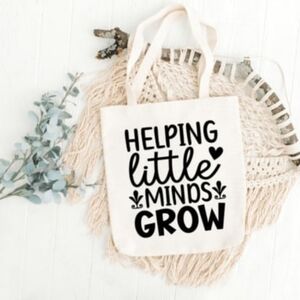 Custom Natural Canvas Teacher Tote Helping Little Minds Grow
